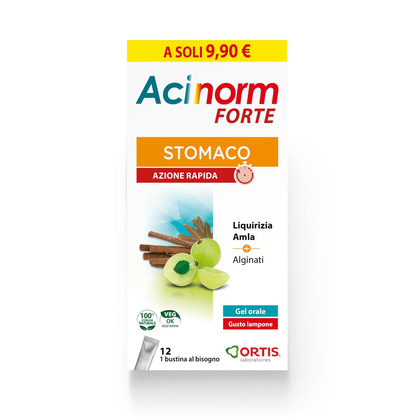 Ortis - Acinorm Forte Gel 12 Sobres - Complemento Alimenticio que Ayuda en Caso de Digestión Difícil y Reflujo Ácido - Acción Rápida - 100% Natural a base de Regaliz y Amla
