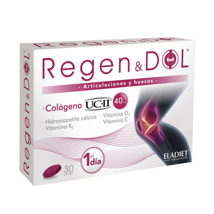 Complemento Alimenticio Regendol UC-II - 30 Comprimidos - Contribuye al Mantenimiento de Huesos y Articulaciones - Favorece la Formación del Colágeno - Rico en Vitaminas C, D y K2 - Eladiet