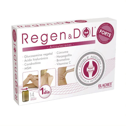 Complemento Alimenticio Regendol Forte - 14 Viales de 14 ml - Contribuye a Mejorar la Movilidad Articular - Favorece la Formación del Colágeno - Con Ácido Hialurónico y Vitamina C - Eladiet