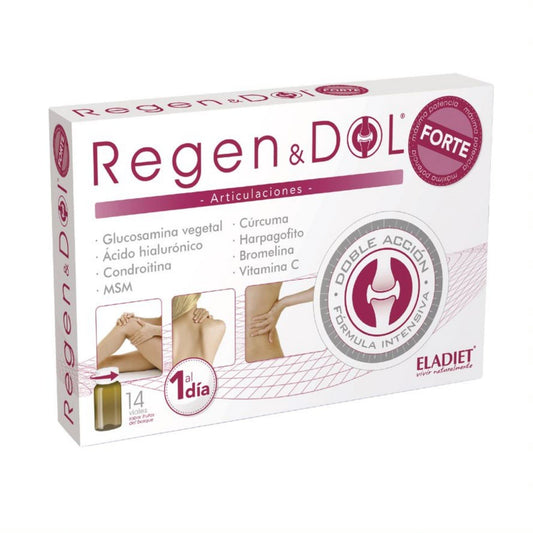 Complemento Alimenticio Regendol Forte - 14 Viales de 14 ml - Contribuye a Mejorar la Movilidad Articular - Favorece la Formación del Colágeno - Con Ácido Hialurónico y Vitamina C - Eladiet