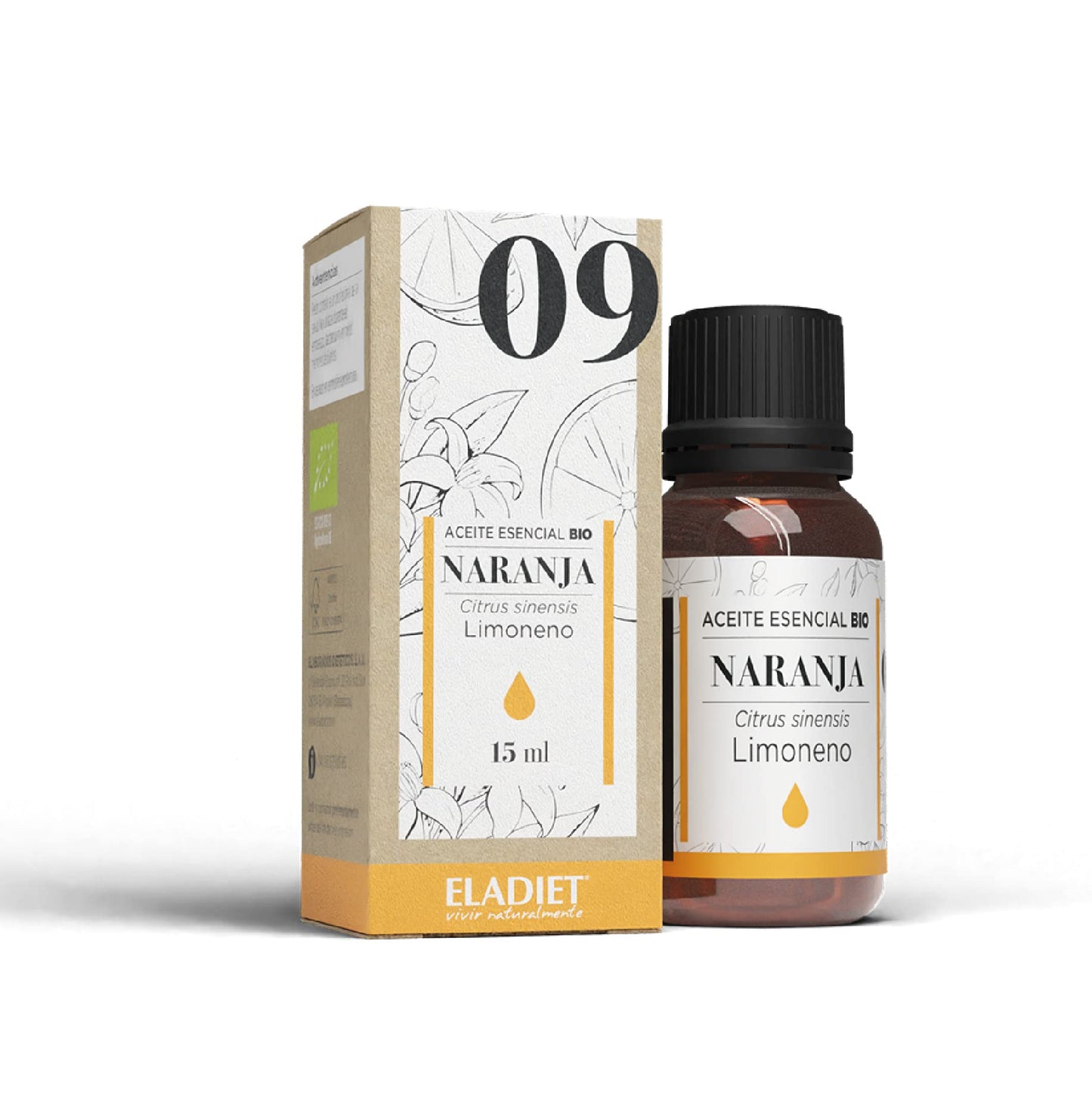 Aceite Esencial de Naranja Bio - 15 ml - Propiedades Antioxidantes - Efecto Gastroprotector - Contribuye a Mejorar las Digestiones - Ideal para Masajes - Ayuda a Reducir el Estrés - Eladiet