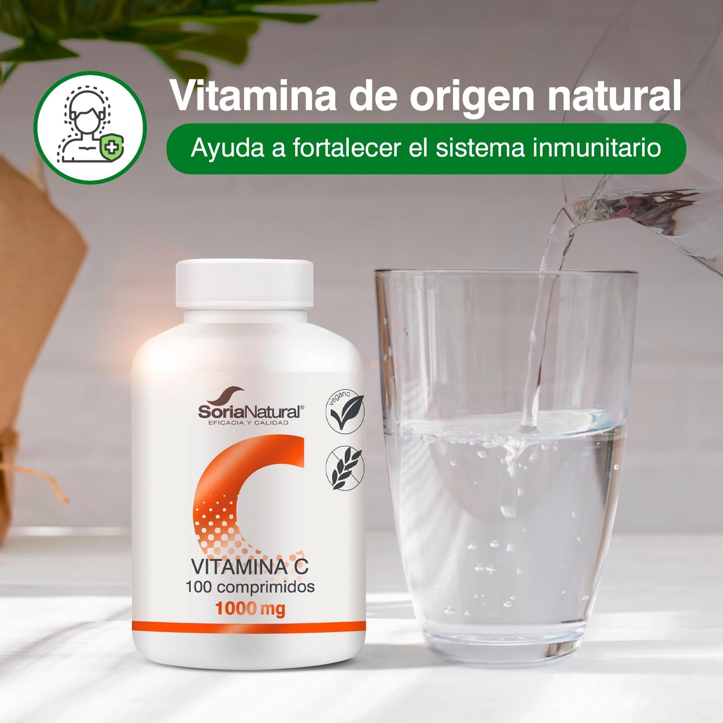 Soria Natural Vitamina C - MÁXIMA ABSORCIÓN - Antioxidante natural, Ayuda al Sistema Inmunitario y a la Salud de la Piel - Liberación Sostenida para mejor asimilación - 100 comprimidos