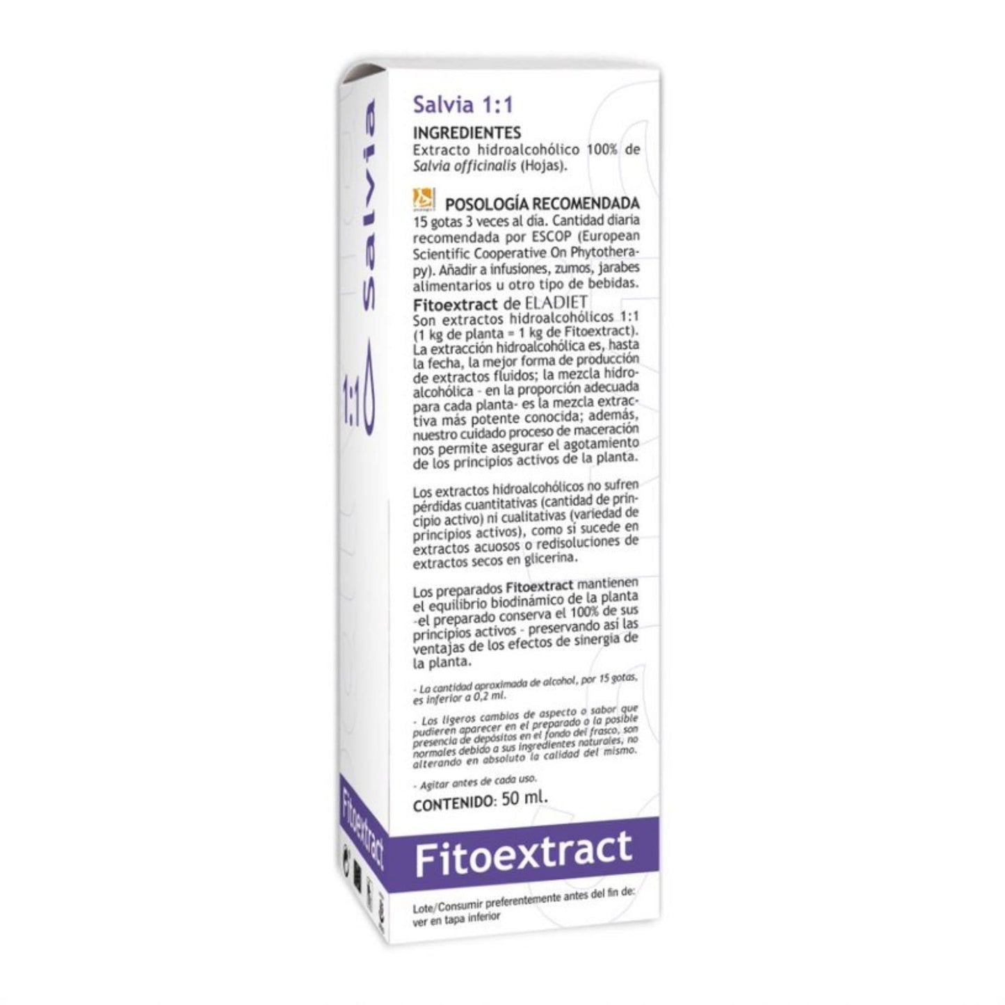 Fitoextract de Salvia - 50 ml - Ayuda a Aliviar los Síntomas de la Menopausia - Contribuye a Reducir los Problemas Digestivos - Elaborado con Hojas de Salvia - Eladiet