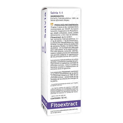 Fitoextract de Salvia - 50 ml - Ayuda a Aliviar los Síntomas de la Menopausia - Contribuye a Reducir los Problemas Digestivos - Elaborado con Hojas de Salvia - Eladiet