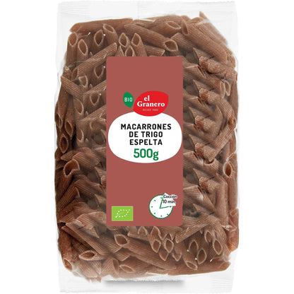 El Granero Integral - Macarrones de Trigo Espelta Integral BIO - 500 g - Alto Contenido en Nutrientes - Propiedades Digestivas - Sensación de Saciedad - Aptos para Veganos