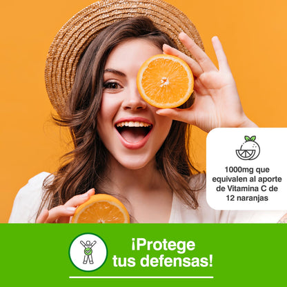 Soria Natural Vitamina C - MÁXIMA ABSORCIÓN - Antioxidante natural, Ayuda al Sistema Inmunitario y a la Salud de la Piel - Liberación Sostenida para mejor asimilación - 100 comprimidos