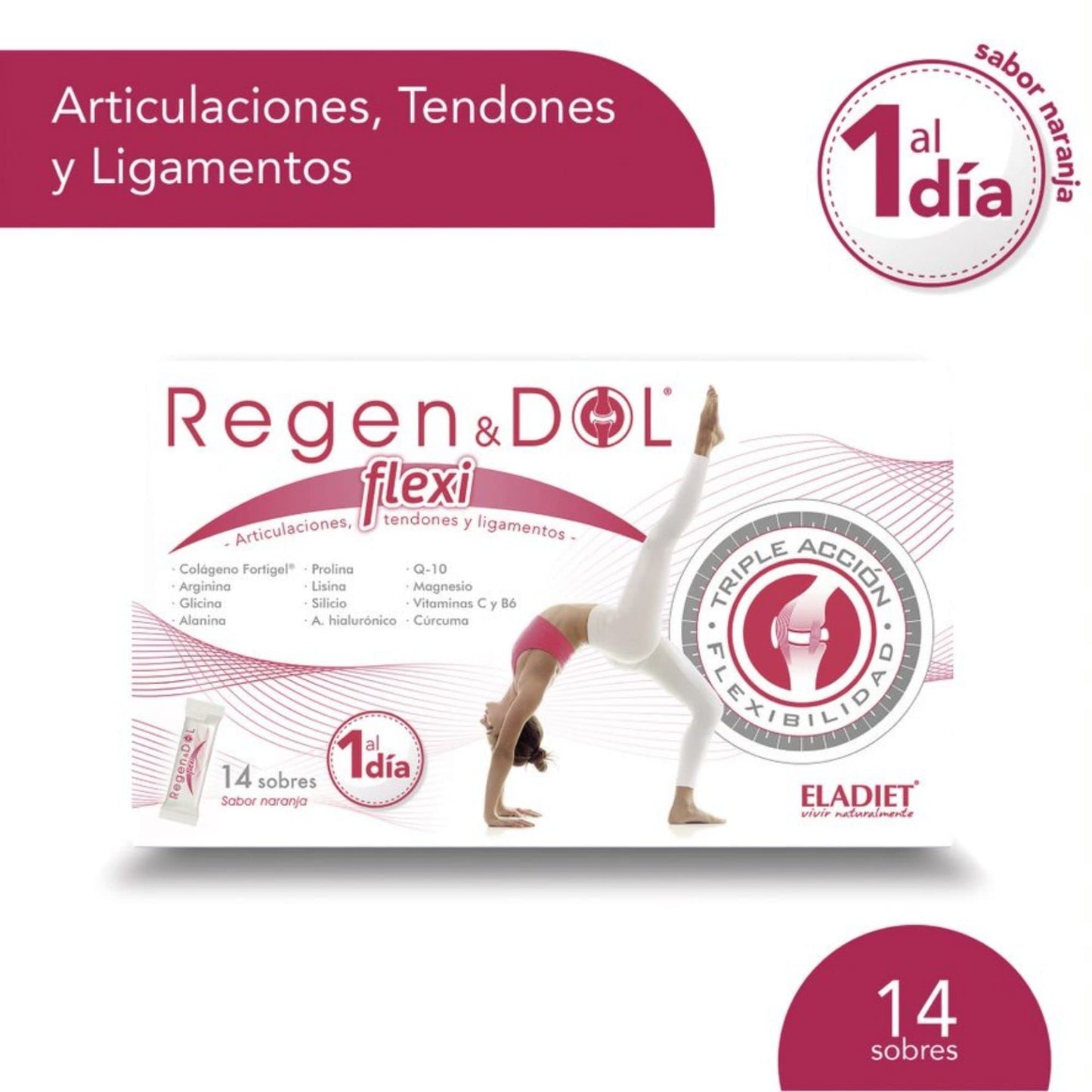 Complemento Alimenticio Regendol Forte - 14 Viales de 14 ml - Contribuye a Mejorar la Movilidad Articular - Favorece la Formación del Colágeno - Con Ácido Hialurónico y Vitamina C - Eladiet