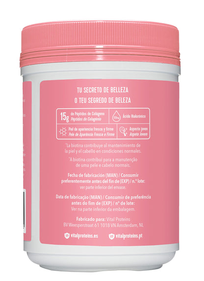 Vital Proteins Colágeno en Polvo Beauty Collagen - Con Ácido Hialurónico y Rico en Biotina - Bote de 271g - Sabor Fresa Limón