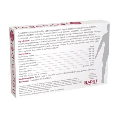 Complemento Alimenticio Regendol Forte - 14 Viales de 14 ml - Contribuye a Mejorar la Movilidad Articular - Favorece la Formación del Colágeno - Con Ácido Hialurónico y Vitamina C - Eladiet