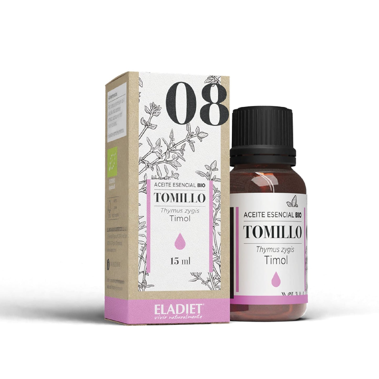 Aceite de Esencial de Tomillo Bio - 15 ml - Ayuda al Buen Funcionamiento de las Vías Respiratorias - Contribuye a la Digestión y Reduce la Sensación de Pesadez - Eladiet