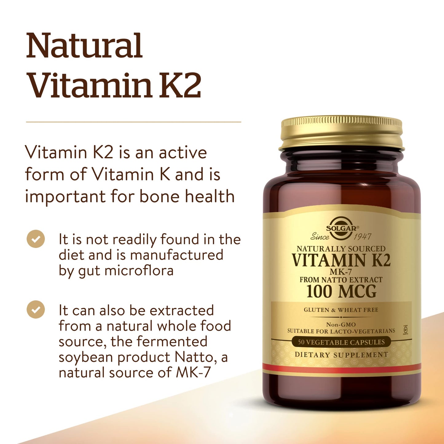 Solgar - Vitamina K2 100 μg con MK-7 natural (Extracto de Natto) - 50 Cápsulas vegetales