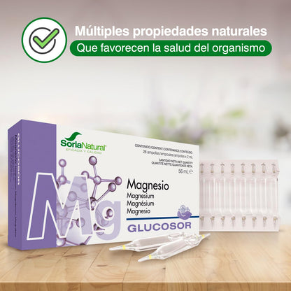 Soria Natural Glucosor Magnesio - Suplemento a Base de Magnesio en Ampollas – Favorece al Sistema Nervioso – Ayuda a la Salud Ósea y Muscular – Salud Cardiovascular -Caja con 28 Ampollas de 2 ml