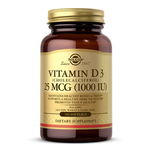 Solgar Vitamina D3 1000 IU (25 μg), Aceite de Hígado de Pescado y Colecalciferol, 100 cápsulas blandas