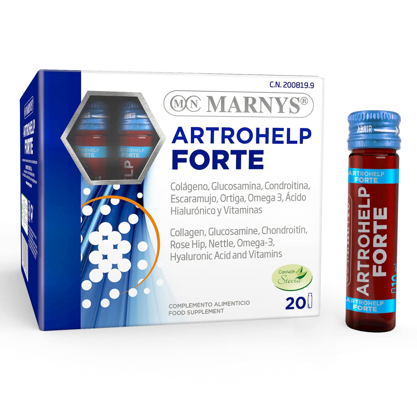 Artrohelp Forte - colágeno, glucosamina, condroitina, ácido hialurónico y vitaminas - Flexibilidad de Huesos y Articulaciones - 20 viales bebibles