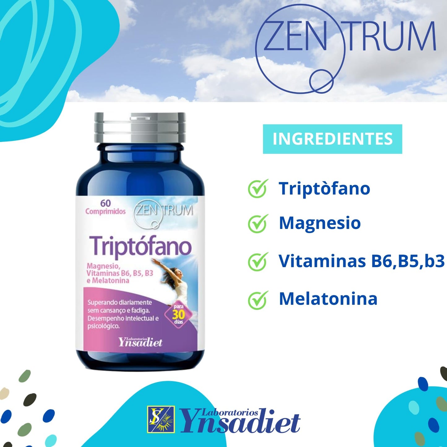 Zentrum Triptòfano + Melatonina, 60 compimidos