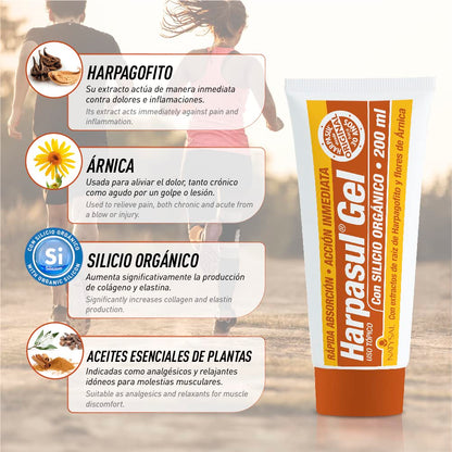 HARPASUL® GEL 200 ml | Gel Activo con Efecto Frío - Calor | Masaje Corporal | Cuello, Hombros, Espalda, Piernas | Con extractos de Harpagofito y Árnica | Gel Defatigante | Natysal