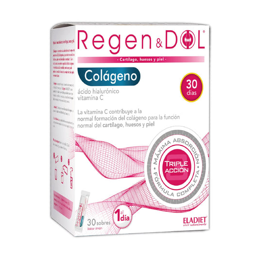 Complemento Alimenticio Colágeno - 30 Sobres - Con Colágeno, Ácido Hialurónico y Vitamina C - Contribuye al Buen Estado de Piel, Huesos y Articulaciones - Efecto Antioxidante - Eladiet