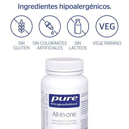 PURE ENCAPSULATIONS | All in one | Multivitamínico con Minerales, Plantas, Coenzima Q-10 y Luteína | Aporta Vitalidad y Bienestar | Protege Frente al Daño Oxidativo | 60 Cápsulas Vegetales