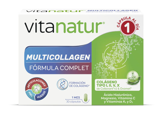 Vitanatur - Multicollagen Fórmula Complet, con Ácido Hialurónico, Magnesio, Vitamina C y Vitaminas K2 y D3, para Articulaciones, Piel y Huesos - 30 Cápsulas