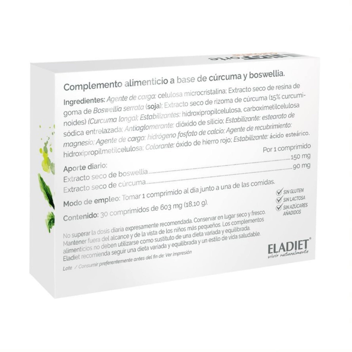 Complemento Alimenticio FitoForte Cúrcuma - 30 Comprimidos - Elaborado a Base de Cúrcuma y Boswellia - Contribuye a Aliviar las Molestias en las Articulaciones - Ayuda a Proteger el Hígado - Eladiet