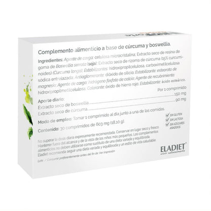 Complemento Alimenticio FitoForte Cúrcuma - 30 Comprimidos - Elaborado a Base de Cúrcuma y Boswellia - Contribuye a Aliviar las Molestias en las Articulaciones - Ayuda a Proteger el Hígado - Eladiet