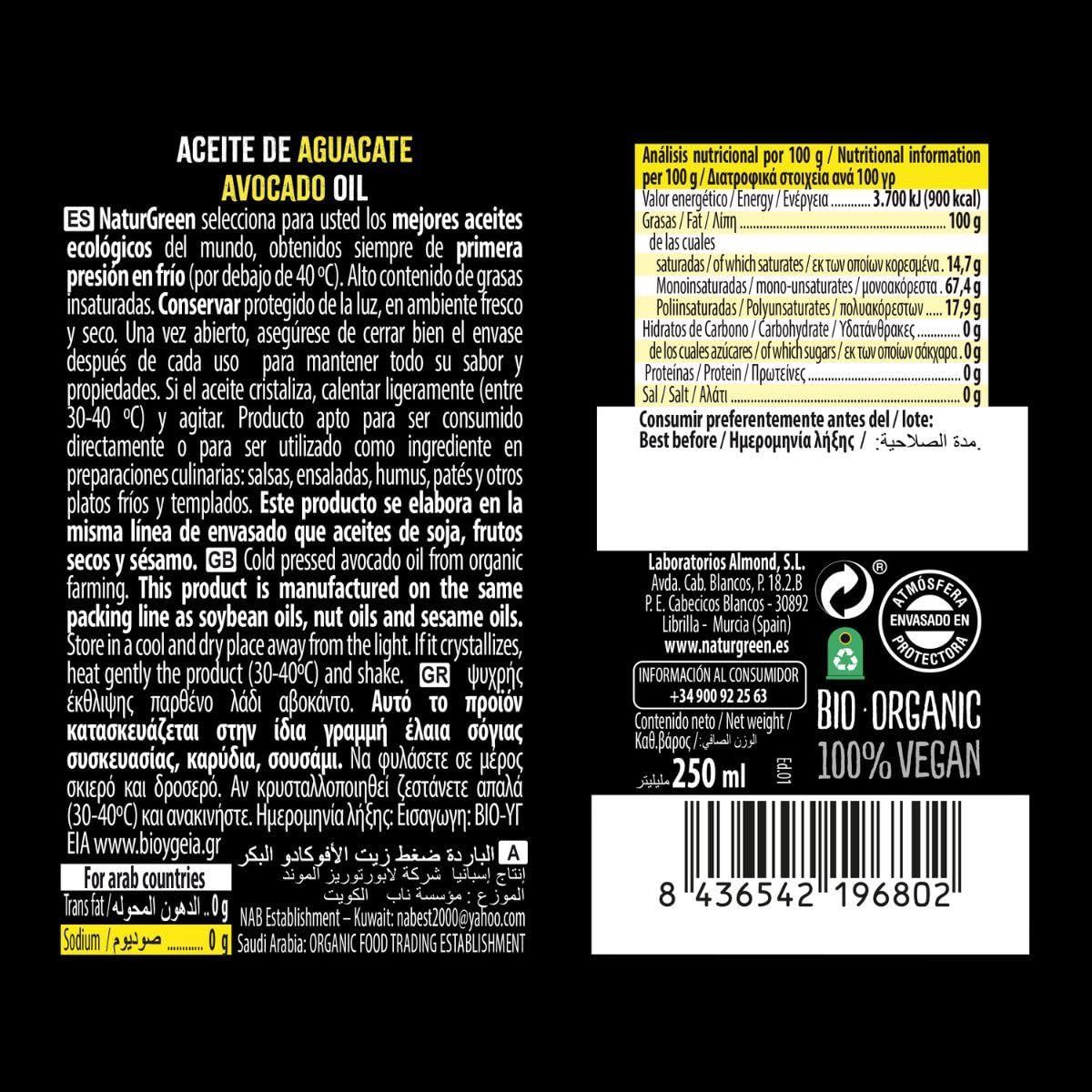 Naturgreen Aceite De Aguacate 250 Ml Bio