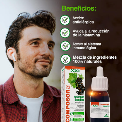 Soria Natural Composor 23 Hyssopus Complex – Con Melisa, Amapola de California, Grosellero Negro, Pensamiento, Helicriso, Fumaria e Hisopo – Acción Antialérgica y Antihistamínica - 50ml