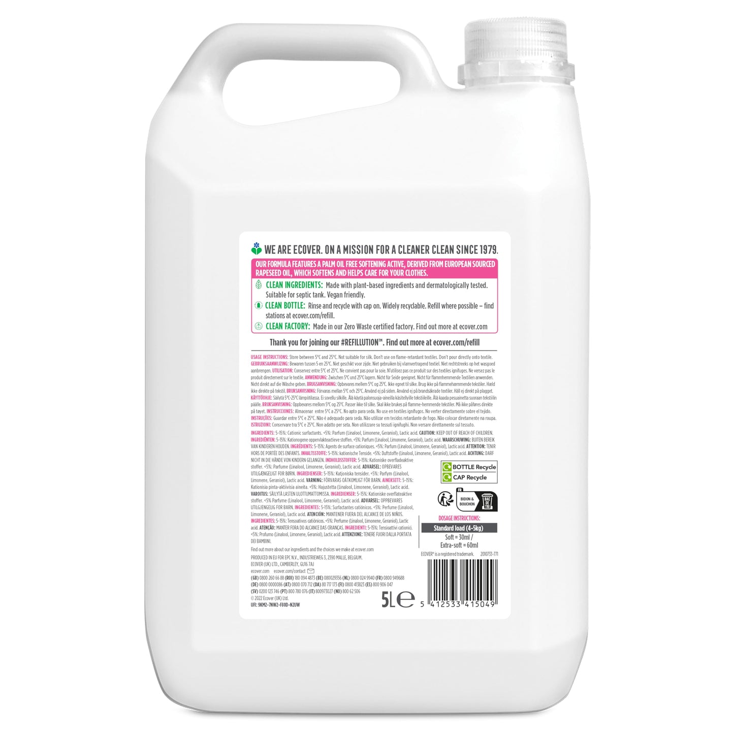Ecover Suavizante Manzana Almendra 5 Lt Ecover 1 Unidad 5000 g