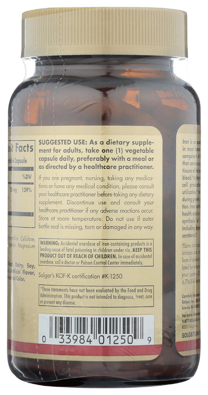 Solgar Hierro Gentle (Hierro bisglicinato) 20 mg Cápsulas vegetales - Envase de 180