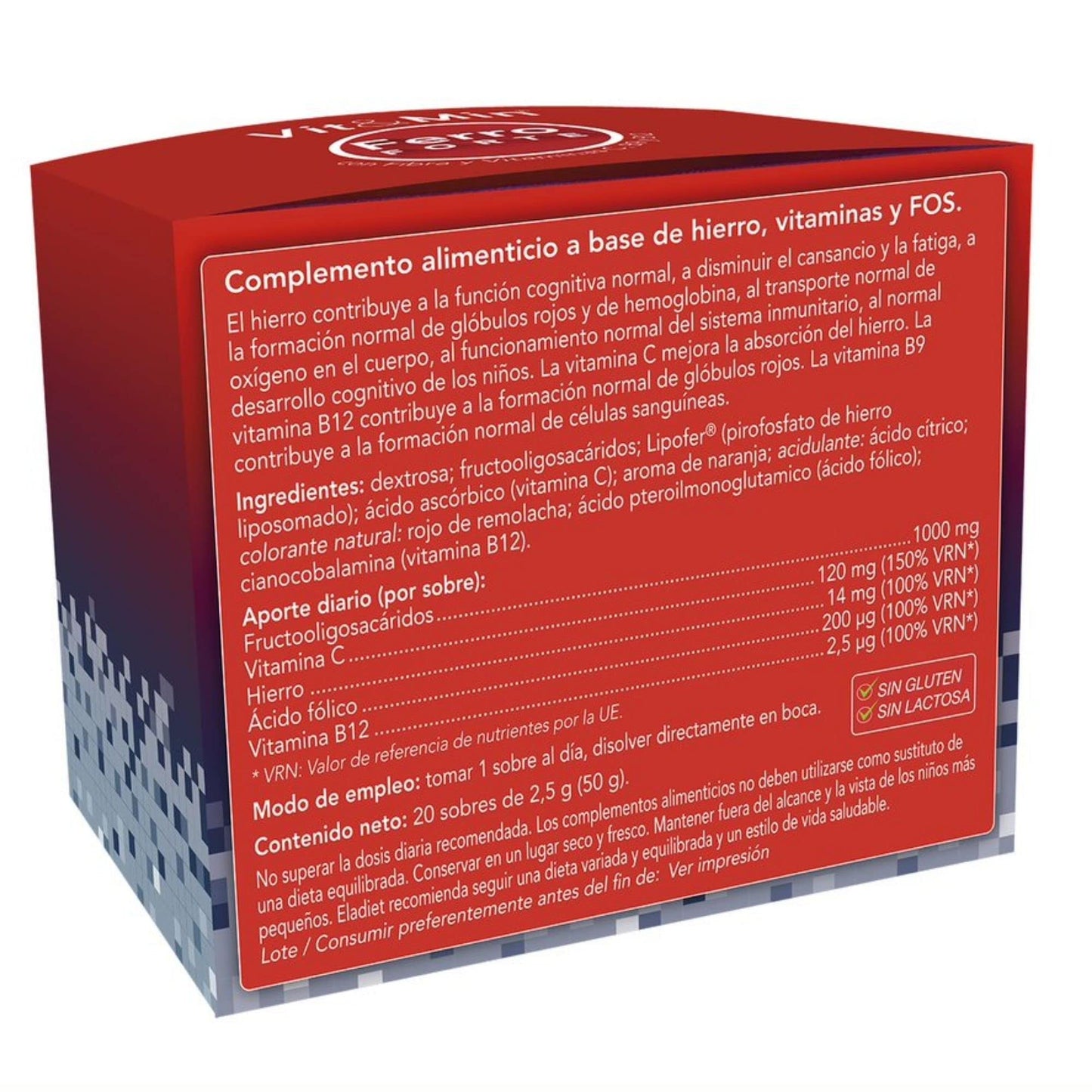 Complemento Alimenticio con Hierro, Vitaminas y Fructooligosacáridos - Vit&Min Ferro Forte - 20 Sobres - Sabor Naranja - Ayuda a Disminuir el Cansancio y la Formación de Glóbulos Rojos - Eladiet