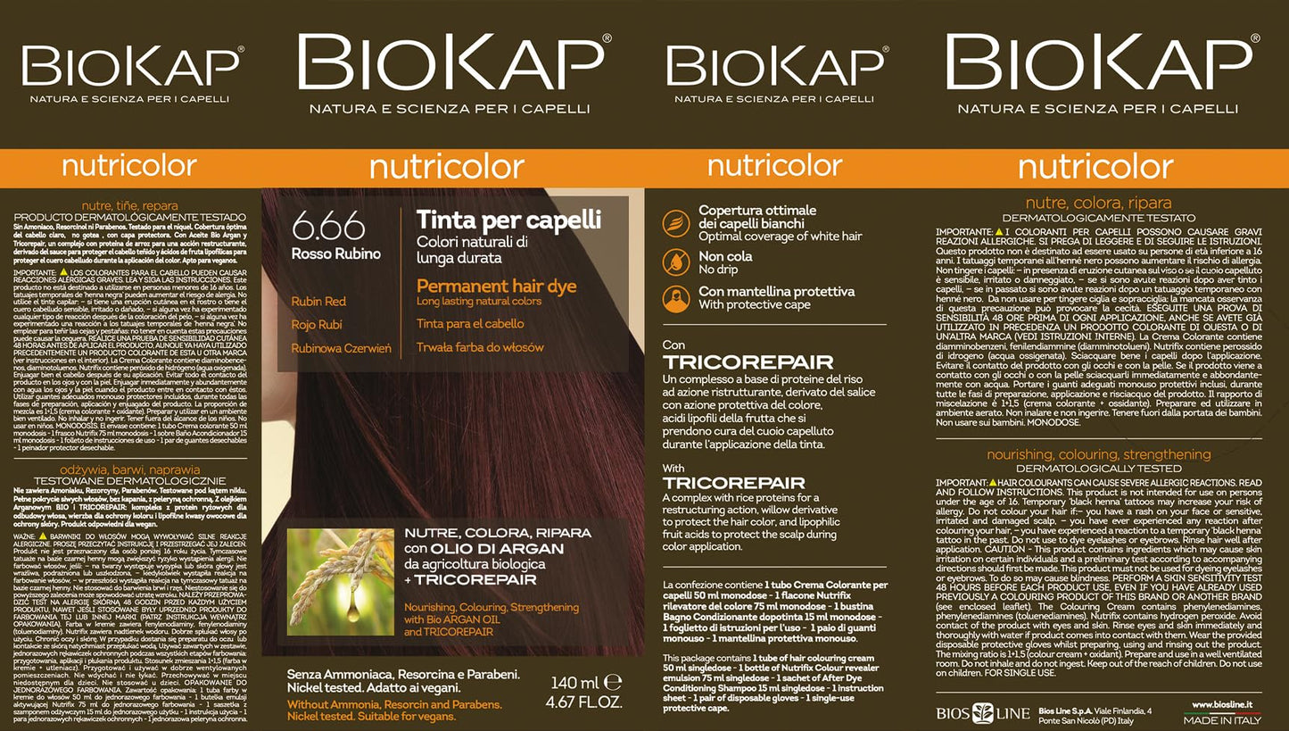 Biokap Tinte Red Ruby Dye 140 Ml. Rojo Rubi 6.66 140 ml