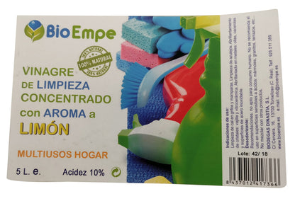 Bioempe Vinagre de limpieza concentrado profesional al 10%, con aroma a limón, Pack de 3 garrafas de 5 litros