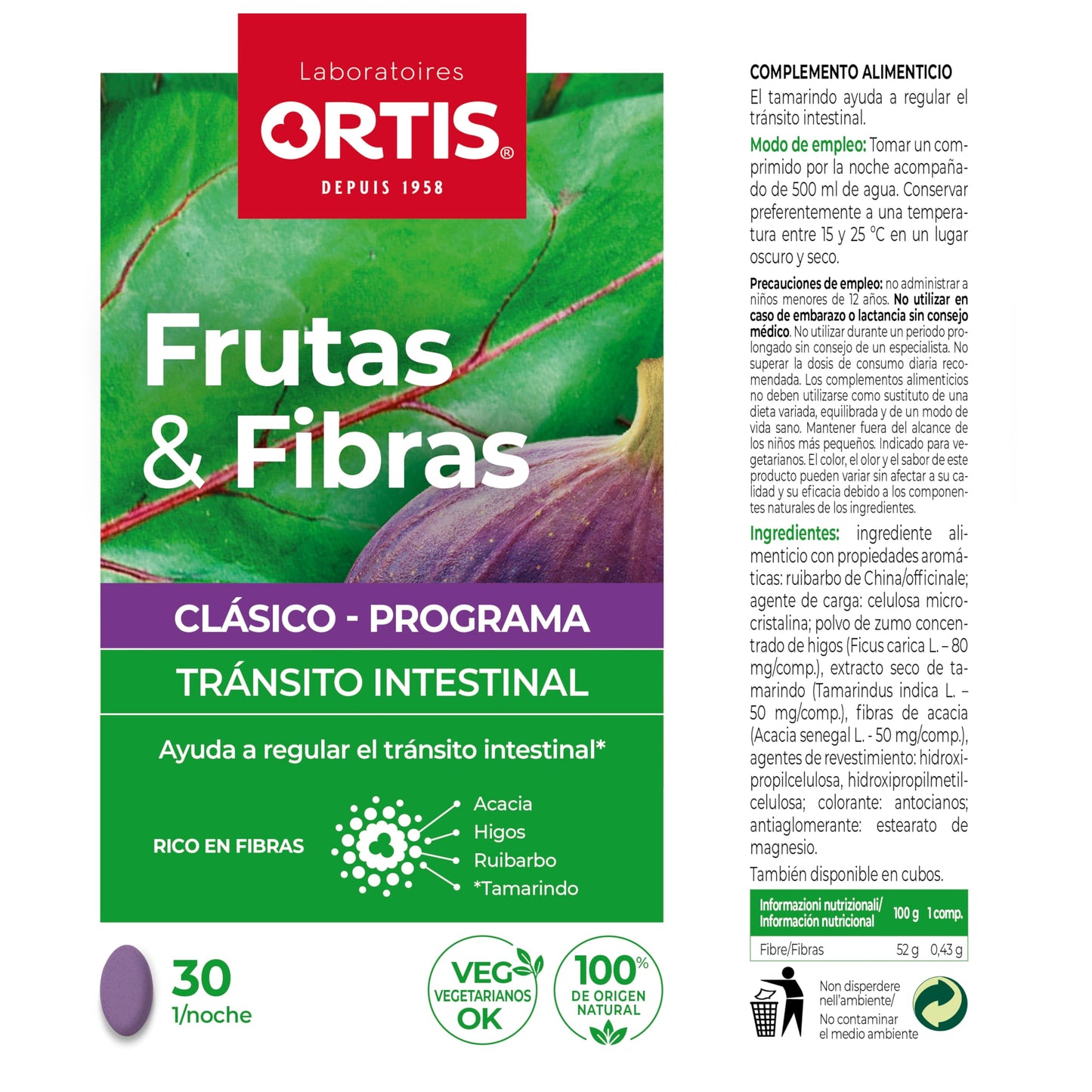 ORTIS - FRUTAS & FIBRAS REGULAR 30 comprimidos