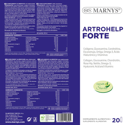 Artrohelp Forte - colágeno, glucosamina, condroitina, ácido hialurónico y vitaminas - Flexibilidad de Huesos y Articulaciones - 20 viales bebibles