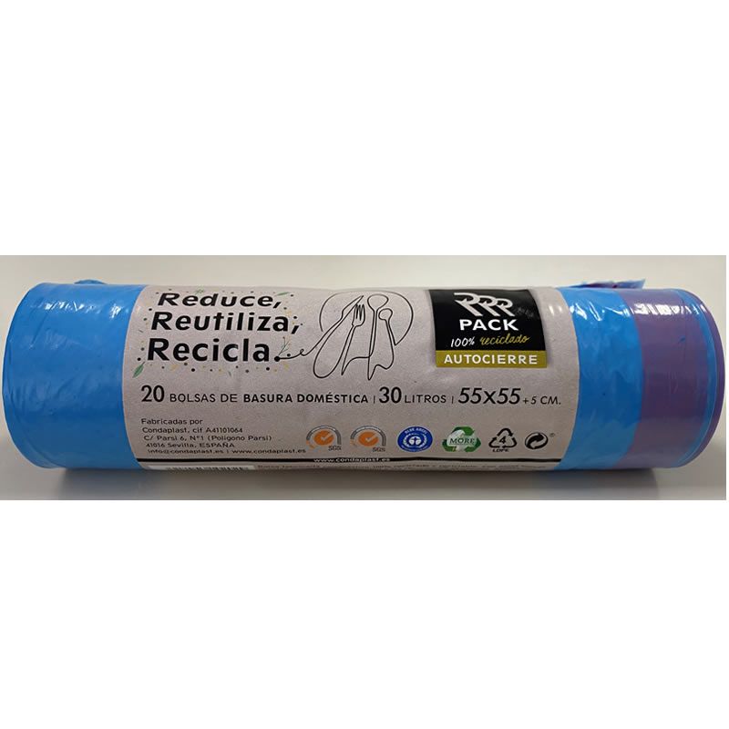 Bolsa Basura Reciclada Ar. Azul 30L - 20Uds