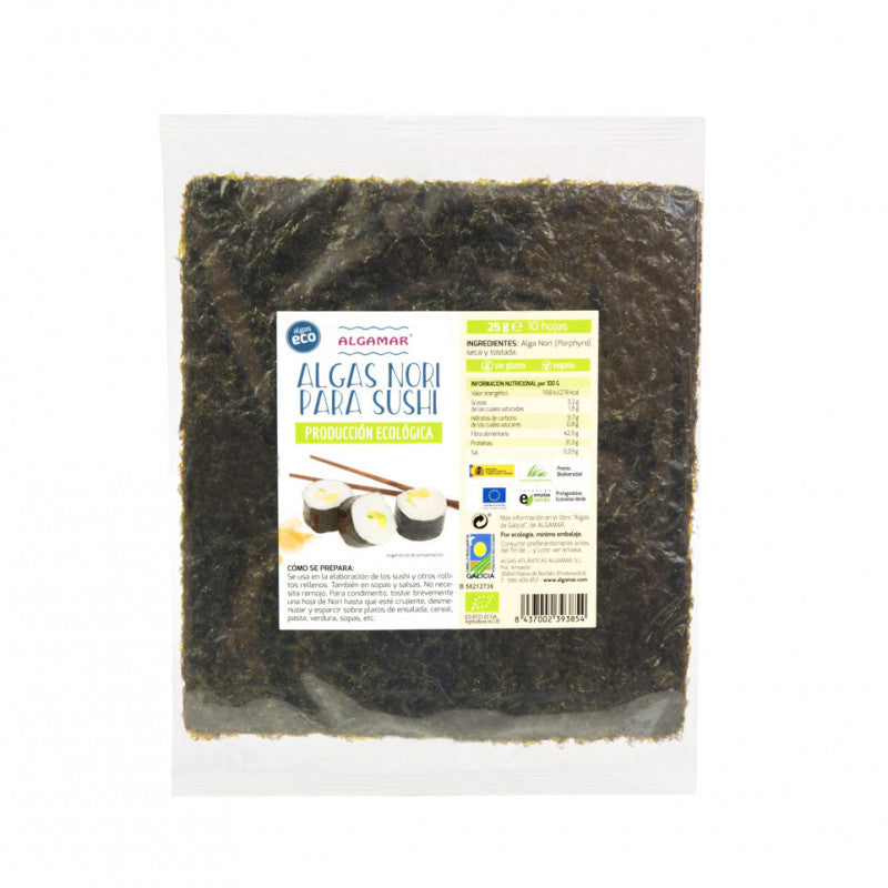 Alga nori para sushi Bio 10x25g Algamar