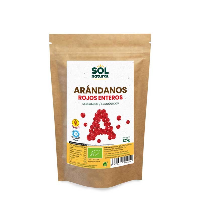 Arandanos rojos sin azucar bio 125g Sol Natural