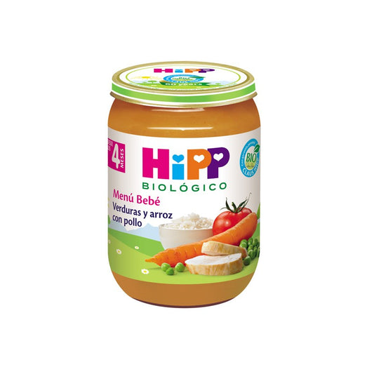 Tarrito de verduras y arroz con pollo Bio +4M 190g Hipp