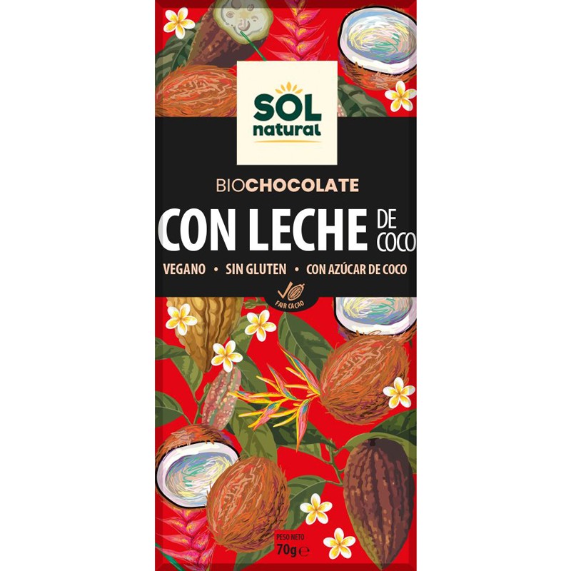 Tableta chocolate con leche de coco Bio 70g Sol Natural