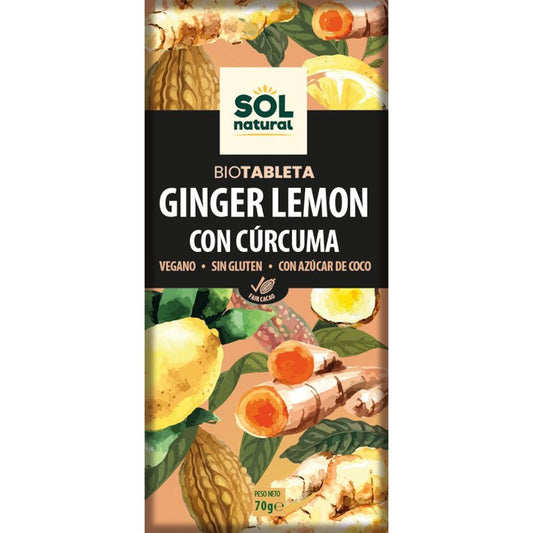 Tableta chocolate jengibre limon y curcuma bio 70g Sol Natural