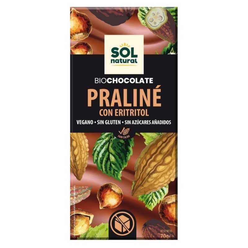 Tableta chocolate praline con eritritol Bio 70g Sol Natural