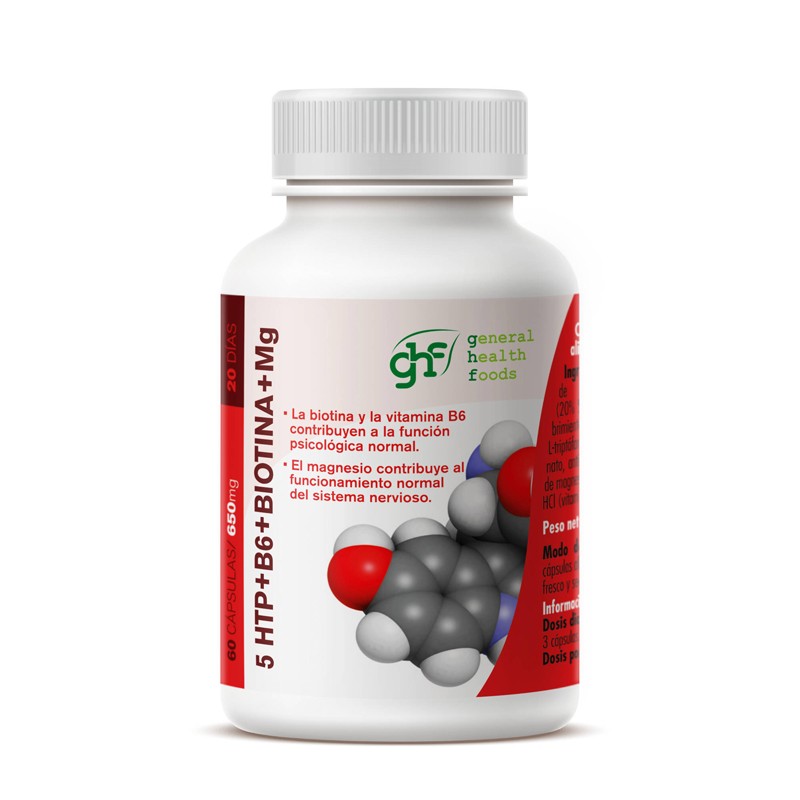 Triptofano 5HTP+B6+Biotina+Mg 60 capsulas GHF