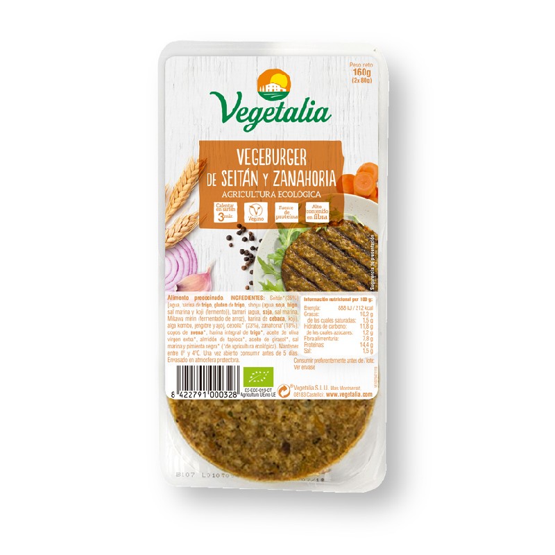 Vegeburguer de seitan y zanahoria bio 160g Vegetalia